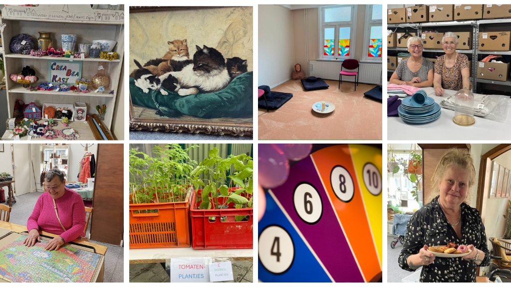 samengesteld beeld van foto's van activiteiten en te verkopen producten van de zomermarkt